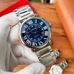 Silver Bracelet Watch with Blue Dial